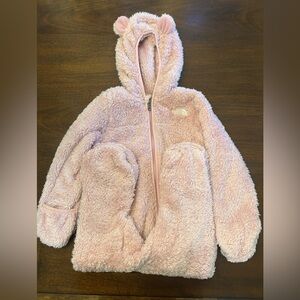 Cozy Pink Sherpa Northface baby bunting.
